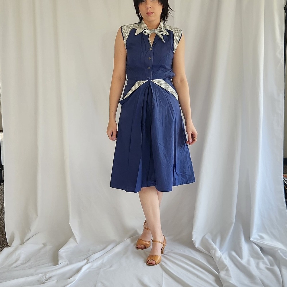 60s Blue and‎ White Sleeveless Dress